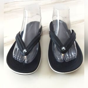 CROC'S Iconic Comfort Unsex Flip Flops Black White Thong Sz M6 - W8